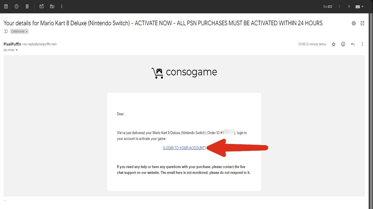 Email di attivazione con il link di accesso all'account