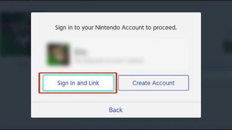 Finestra Accedi e collega su Nintendo Switch