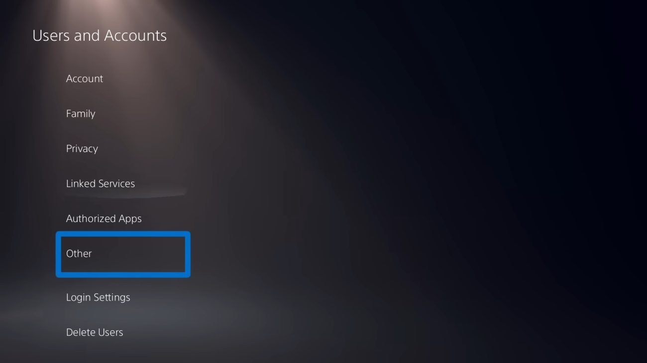 Sezione Utenti e account con Altro evidenziato