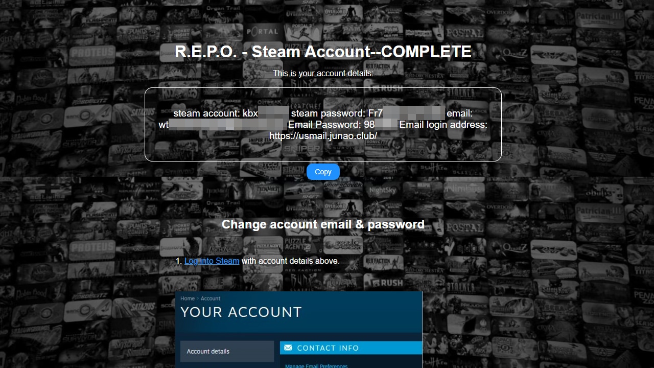 Finestra Dingdang con i dati di accesso dell'account