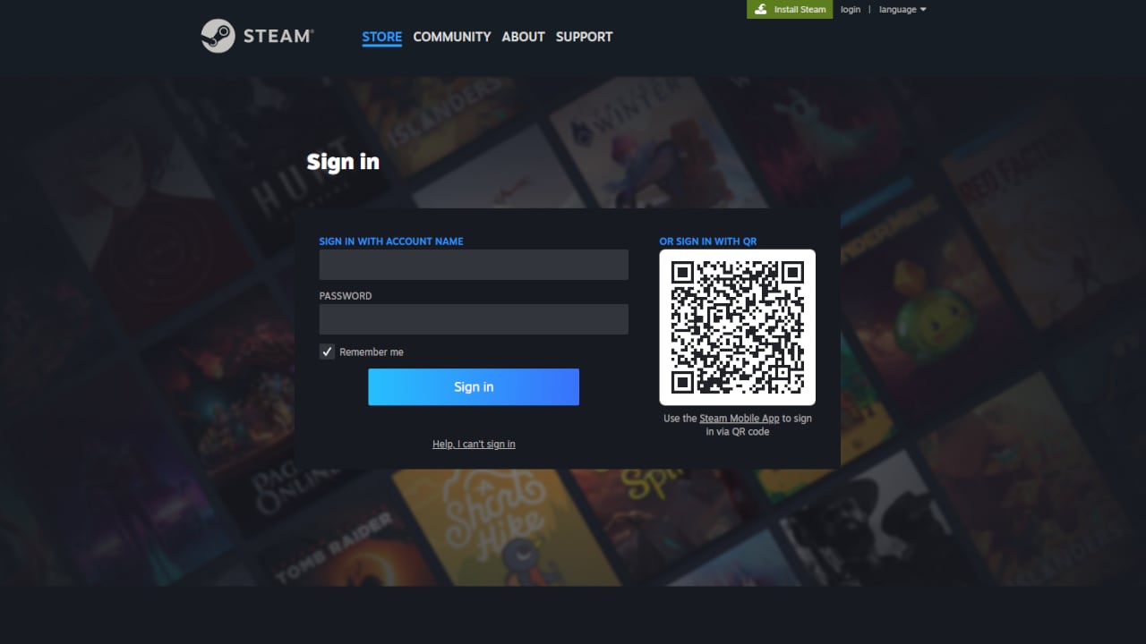 Pagina di accesso a Steam