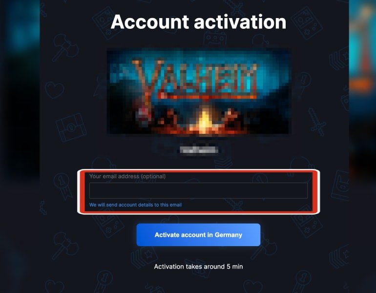 Pagina di attivazione dell'account Steam con campo email facoltativo