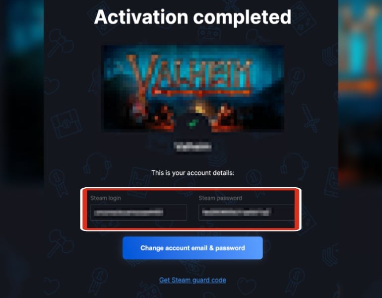 Schermata di attivazione completata con login e password di Steam